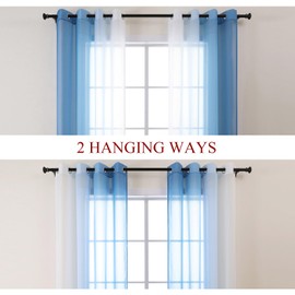 L.Z.E Blue and White Voile Curtains for Living Room Light Blue Ombre Sheer Curtains & Drapes for Kids Boys Room Bedroom Windows Transparent 245 cm Long Colour Gradient with Eyelet (55 Wide x 96 Drop)
