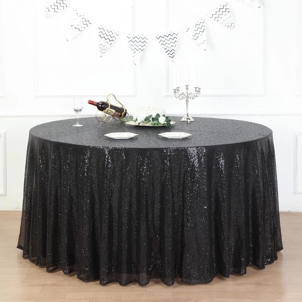 HMQIANG Black 108inch Round Sequin Tablecloth Glitter Table Cloth Shiny