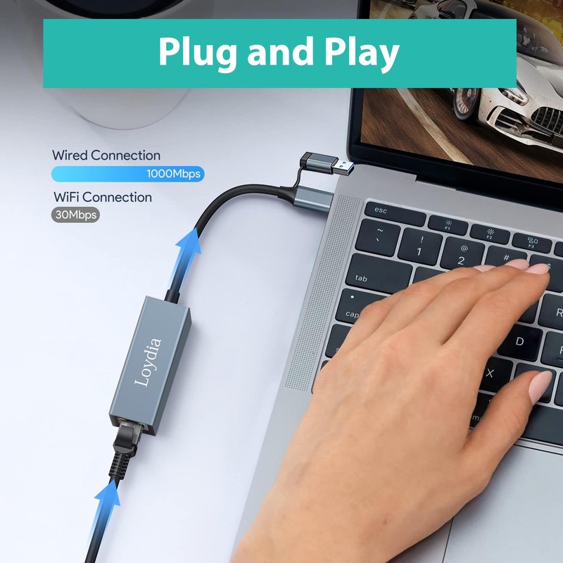 USB C to Ethernet Adapter, USB 3.0 to RJ45 1000Mbps