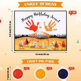 Motipuns 30 Pcs Nativity Handprint Kits Nativity Crafts Religious Christmas Greeting Cards Gifts with 3 Pcs Large Ink Pads Sunday School Fun Activities DIY Christmas Cards
