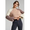 ZAFUL Women's Mock Neck Color Block Sweaters Knitted Pullover Jumper