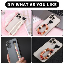 Amabro 12PCS Phone Holder Heart Phone Ring, Self-Adhesive Cell Phone Hook Cell Phone Charm Hook for Cell Phone Tablet DIY Accessories(Black)