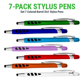 Stylus Pen for Touch Screens & Ballpoint Writing Pens, with Sensitive Stylus Tip - 2 in 1, Compatible for Your Touch Screen Devices - Assorted Barrel Colors, Black Ink, 7 Pack