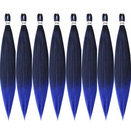 BALINGHAIR Pre Stretched Braiding Hair Ombre Blue Braiding Hair Yaki Texture Hot Water Setting Professional Braids Hair(1B/Blue-8Pcs)