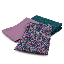 VmG-Store Waffelpique + Baumwollstoff Set farblich abgestimmt Waffel Stoff 100% Baumwollstoff Tex Standard 100 (Digital Flower Dunkel Petrol Set99)