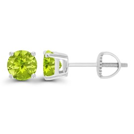 925 Sterling Silver 5mm Round Natural Green Peridot August Birthstone Screwback Stud Earrings