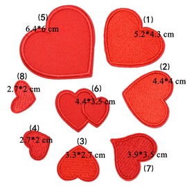 8 Pcs Different Size Red Heart Iron on or Sew on Patches