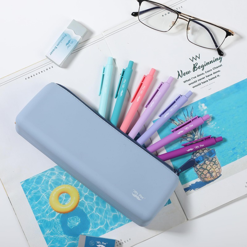 Mr. Pen- Silicone Pencil Case Pouch, Muted Blue, Aesthetic Triangular