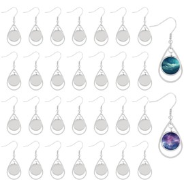 WEBEEDY 15 Pairs Earring Hooks Teardrop Cabochon Earring Setting Trays DIY Cabochon Earring Base Setting Blank Jewelry Accessories DIY Bezels for Earrings Making Supplies(No Cabochons)