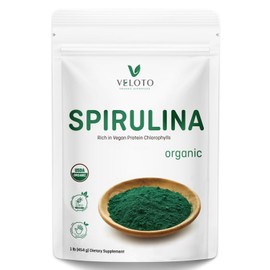VELOTO Spirulina Powder Organic, Organic Spirulina Superfood Powder, Natural Antioxidants & Vitamins Supplement, Pure Vegan Protein for Immune Support, Non-GMO. Gluten-Free, 1 Pound (16 Ounce)