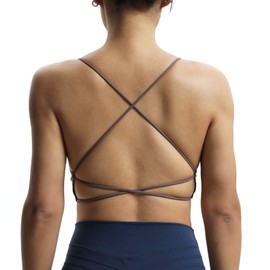 Aoxjox Women's Workout Sports Bras Fitness Veronica Cross Back Padded Low Impact Twist Bra Yoga Crop Tank Top (Fudge Coffee, Large)