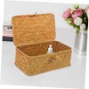 ABOOFAN Straw Woven Basket with Lid Small Sundries Storage Box