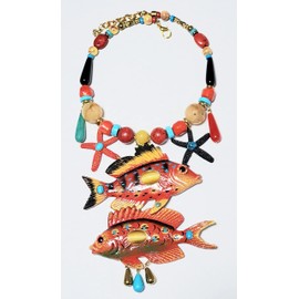 Colorful Hand Painted Fish Starfish Nautical Gemstone Necklace Earrings Bracelet One of a Kind