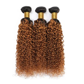 1B30 Kinky Curly Bundles Ombre Brown Human Hair Bundle Brazilian Remy Hair Extensions Dark Brown Color For Women 18 20 22 Inch