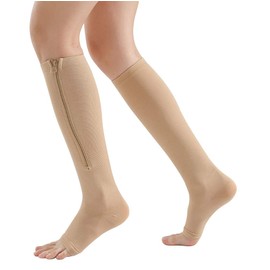 YUSHOW 3 Pairs of Compression Stockings Women Men Support Stockings with Zip 15-20 mmHg Medical Compression Socks Open Toe Compression Socks for Edema, Sports, Running, Black and brown and grey skin