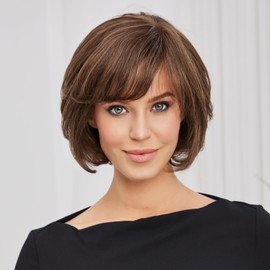 Topart Hand-Tied Lace Front Wig for White Women Human Hair wigs Short Natural Layered Wavy Style 12 Inch (Dark Brown)