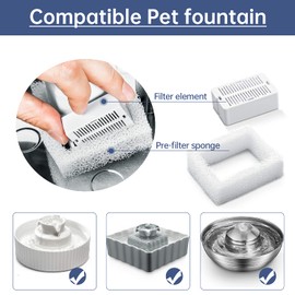 Cat Water Fountain Replacement Filters, 8 Pack Cat Fountain Carbon Filters and 2 Pack Foam Filters for Ceramic Pet Drinking Fountain and Stainless Steel Pet Water Fountain (8+2 Pack)