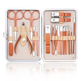 Manicure Set, Nail Set for Men, Stainless Steel Nail Clippers Set, Professional Pedicure Set, Foot Care, Nail Care Accessories for Toenails and Fingernails, Portable Nail Kit (Rose Gold)