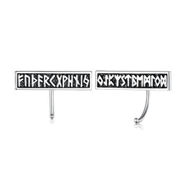 Viking Earrings 925 Sterling Silver Norse Viking Half Hoop Earrings Viking Jewelry Gifts for Man Women, Sterling Silver, No Gemstone