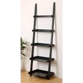 eHemco Modern 5 Tier Leaning Wall Ladder Bookshelf Organizer, Storage Rack, 70 Inches, Black