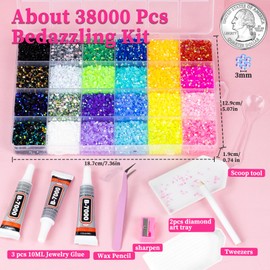 ESUOHYM Bedazzling Kit 38000 PCS Bedazzler Kit, 24 Colors 3MM AB Resin Jelly Flatback Badazzle Rhinestones, with Jewelry Adhesive Wax Pencil & Tools for Books, Nails, Shoes, Arts Crafts, Teen Gifts