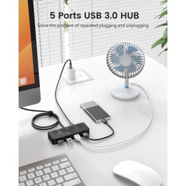 Aceele Hub USB C, Adaptador Tipo C a 4 Puertos USB A, Multi Hub USB 3.0 con Interruptor Independiente y LED, Compatible con PC, Laptop, Macbook Pro Air M1 M2, iMac y Más Dispositivos Tipo C, 100CM