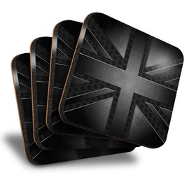 Destination Vinyl ltd Great Coasters (Set of 4) Square - BW - Grunge Black British Union Jack Flag Drink Glossy Coasters/Tabletop Protection for Any Table Type #43004