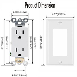 (20 Packs) 15 Amp Decorator Receptacle Duplex Wall Outlet,15A/125V/1875W, 2 Pole 3 Wire, UL Listed, Tamper Resistant, Self Grounding Outlet, Residential Commercial (20 Packs Outlet with Plate Cover)