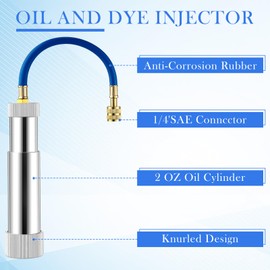 Glooglitter Oil and Dye Injector Kit with 1/4" Connector Compatible with SAE Flashlight UV Protective Glasses R134A Oil Injector R1234YF Low Side Quick Coupler Compatible with R134A R22 R12 R1234YF