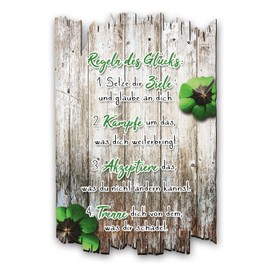 Kreative Feder Wooden Wall Picture Rules of Happiness in Shabby Chic Country House Style - Wooden Sign Size 30 x 20 cm (Rules of Happiness)