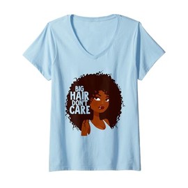 Womens CURLY Afro funny Big Hair Don 't Care V-Neck T-Shirt