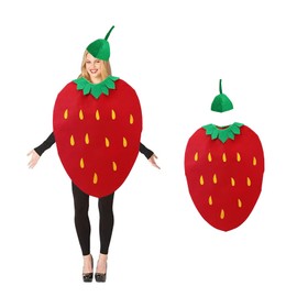 WENJION Strawberry Fruit Costume Outfit for Adults Funny Costume with Hat Unisex Fancy Dress Set for Men Carnival Party Festival Costume Adult Cosplay Prop