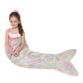 Catalonia Mermaid Blanket for Kids, Soft Plush Sleeping Snuggle Tail Blanket,Fish Scale Pattern, Perfect Mermaid Gift for Girls