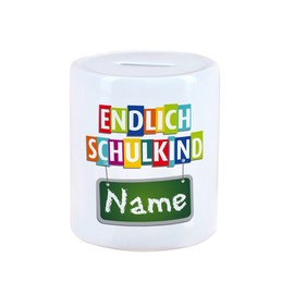 Herz & Heim® Money Box for First Day of School for Children - Finally School Child - with Name Print