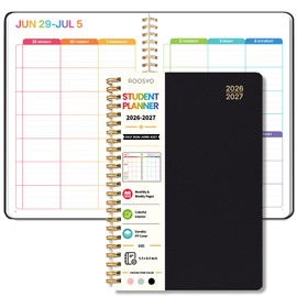 Student Planner 2026-2027, Black Spiral Academic Planner with Colorful Pages, Jul. 2026 - Jun. 2027, 5.9" x 8.6", PP Plastic Cover Weekly Monthly Organizer