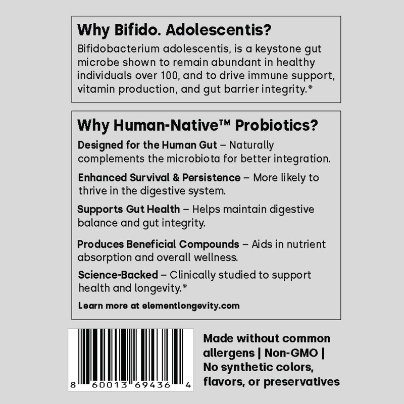 Element Longevity Human Native Bifidobacterium Adolescentis Synbiotic | Fewer Urgent