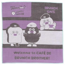 Blooming 001189-0002-03 Branch Brother Gauze Handkerchief, Welcome to CAFE (Lavender) Ladies' Gauze Handkerchief, Approx. 9.1 inches (23 cm), multicolor