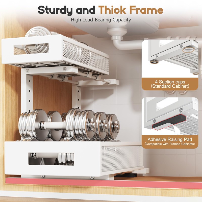 2-Pack Under Sink Storage Organizer, Large 2-Tier Elegant Mesh Pull