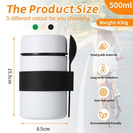 KENTROON Insulated Food Flask,Stainless Steel Food Jar,Leak-Proof VacuumThermos Soup Container with Spoon for Lunch & Dinner,School,Office,Keep Meals & Drinks 10 Hours Hot &12 Hours Cold,450ml (White)