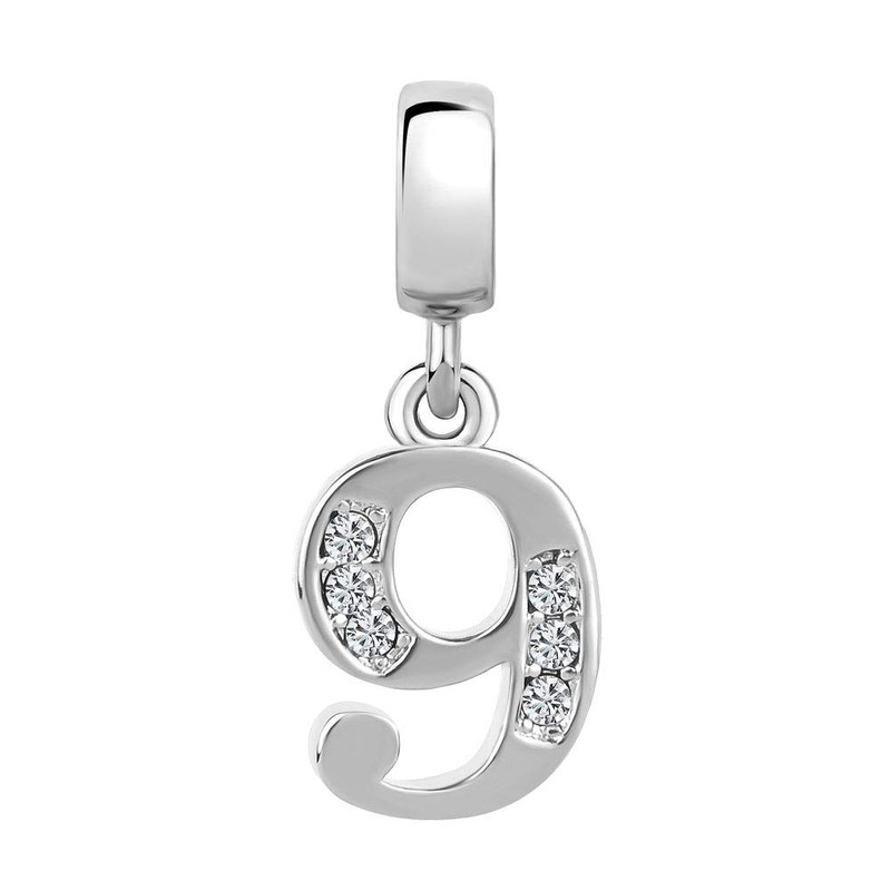 QueenCharms Clear Crystal 0-9 Number Charms Beads Bracelets & Necklaces