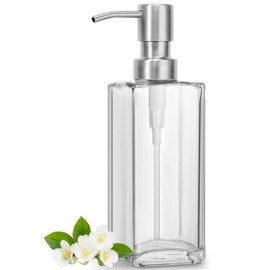 GMISUN Glass Soap Dispenser with Stainless Steel Pump, Clear Soap Dispenser, Hand Soap Dispenser for Bathroom, 12oz Dish Soap Dispenser for Kitchen, Modern Refillable Liquid Soap Dispenser Bottle