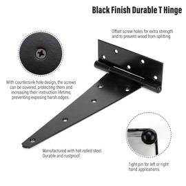 T-Hinge Black, Shed Door Hinge, Gate Hinge, Rustproof Powder Coating,Metal Tee Hinges with Weather Resistant, for External Use On Gate Doors, Shed Doors and Barn Doors (12 in / 4 Pack)