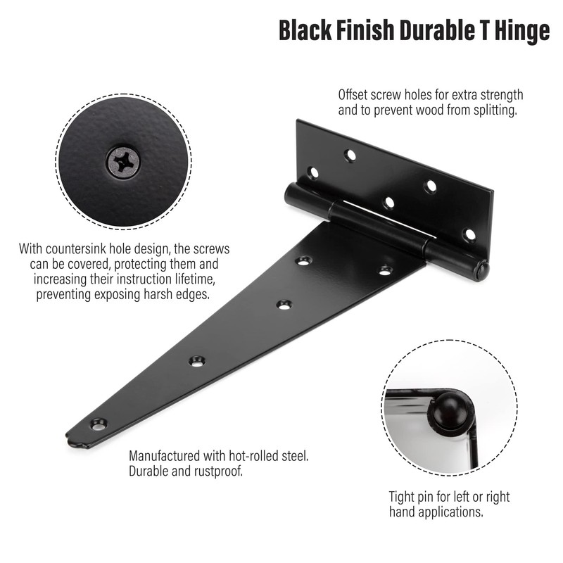 T-Hinge Black, Shed Door Hinge, Gate Hinge, Rustproof Powder Coating,Metal