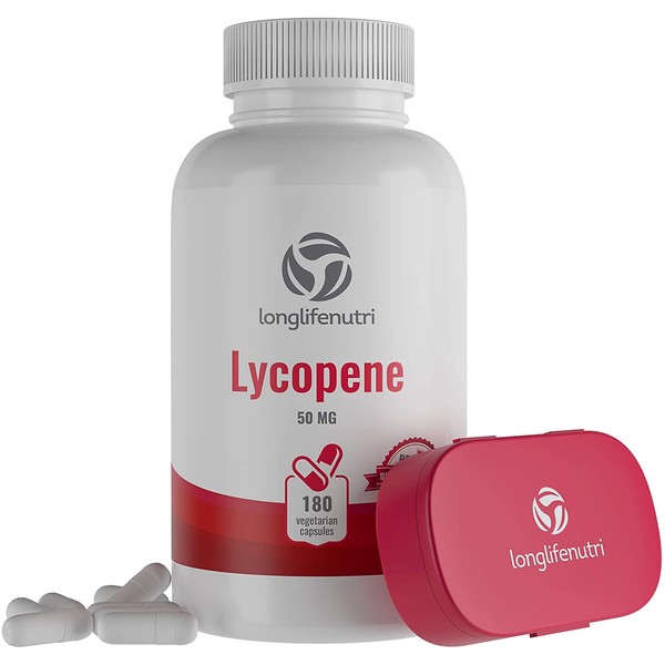 Lycopene 50mg 180 Vegetarian Capsules | Supplement for Prostate & Heart Health | Antioxidant Natural Tomato Extract Non-GMO | Supports Immune System & Helps Reduce Free Radical Damage - Pure Powder