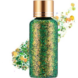 Gel holográfico con purpurina corporal para cara, cuerpo, uñas, súper duradero, impermeable, secado rápido, purpurina verde gruesa líquida para accesorios de maquillaje del día de San Patricio
