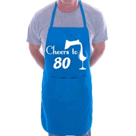 Print4U 80th Birthday Apron Cheers to 80 Apron Novelty Baking BBQ Cooking Blue