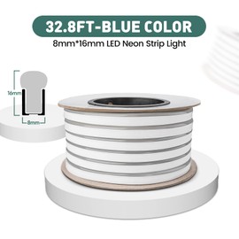 GZBtech Flexible LED Neon Rope Lights 33FT,AC 110-120V Waterproof Neon Strip Light, 120 LEDs/M Cuttable Connectable Neon Lighting for Indoor Outdoor Home Decor/Commercial Building Use-Blue 10M