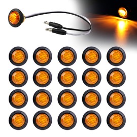 Ledvillage 20 Pcs 3/4 Inch Mini Round Amber Button Side Marker Lights 3 LED with Connector Plugs for Trailer Truck Lorry SUV ATV RV Bus Clearance Signal Lamps 12V DC