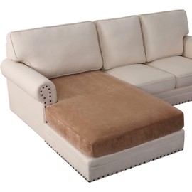 GERLNF Velvet Stretch Couch Cushion Cover Plush Cushion Slipcover for Chair Loveseat Sofa Cushion Furniture Protector Seat Cushion Sofa Cover (1 Chaise Lounge,Camel)