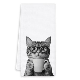 OSLYSOF Funny Coffee Cat Kitchen Towels, Cat Lovers Mom Lady Gifts Dish Tea Towel for Kitchen Coffee Bar Station Decor, Kitten Pet Lover Gifts Hand Towels, 16x24 Inch